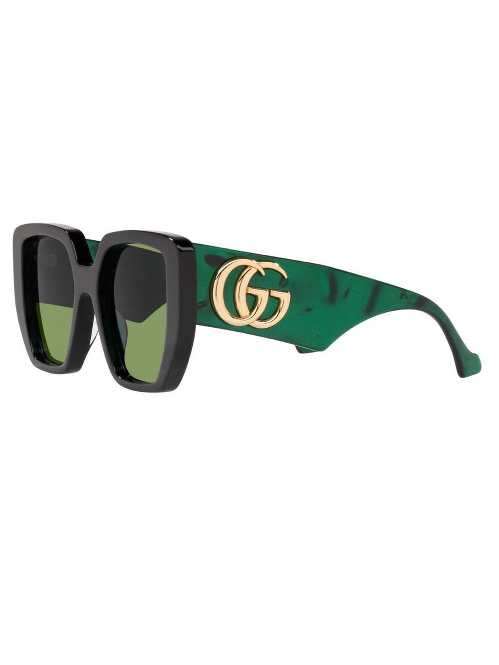 AUTHENTIC Gucci GG0956S Women's Black & Green Square Sunglasses with Gold GG Log